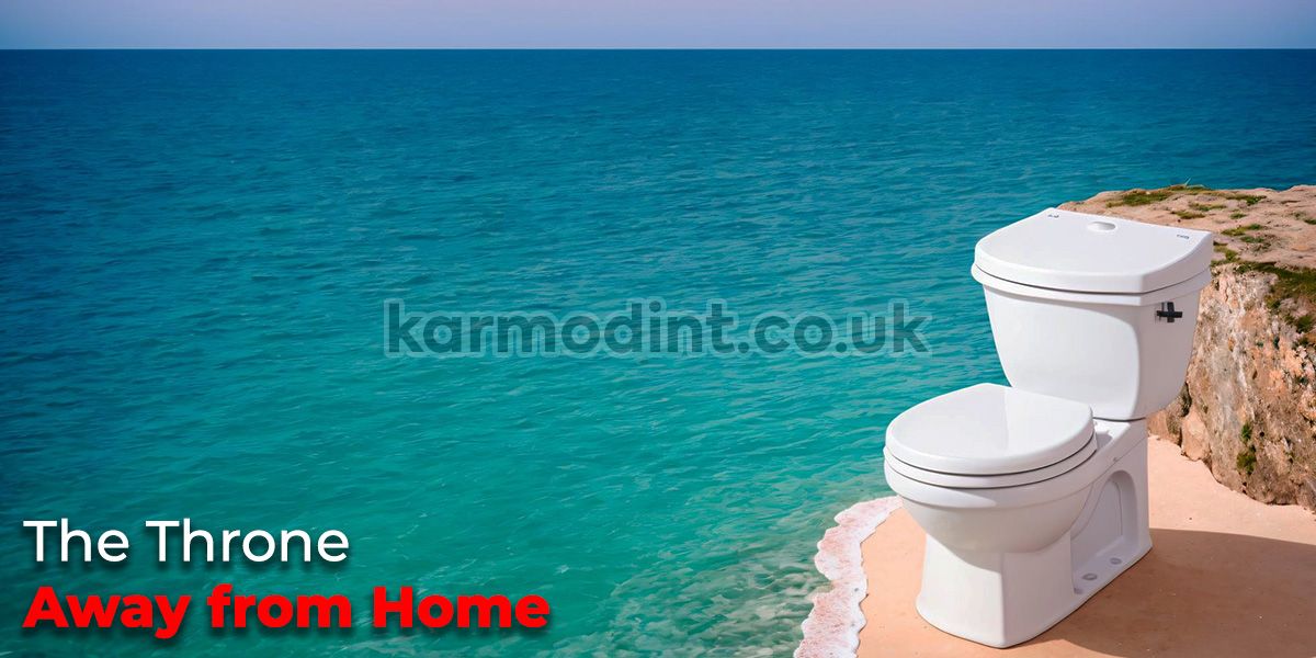 Chemical toilet for sale on a beach, displayed centrally
